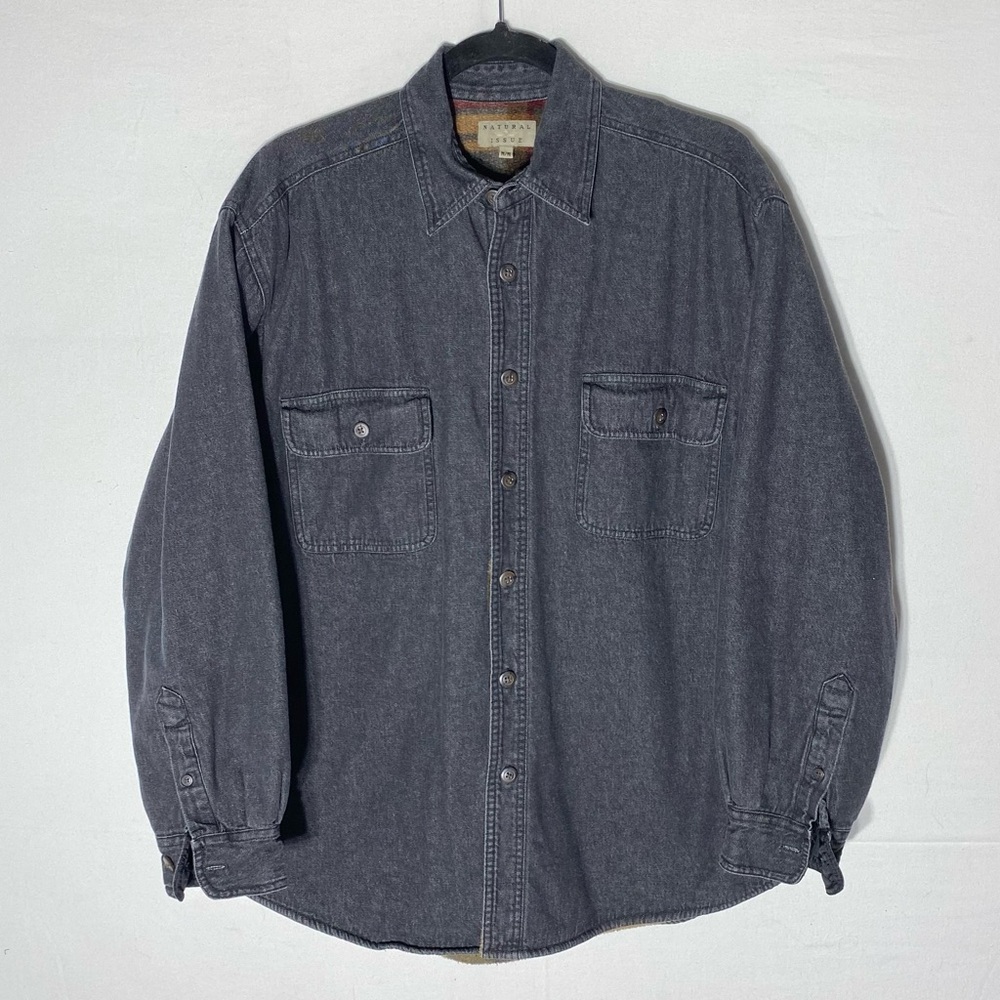 Vintage 90s Natural Issue Fleece Lined Grey Denim Shirt Jacket M Gorpcore